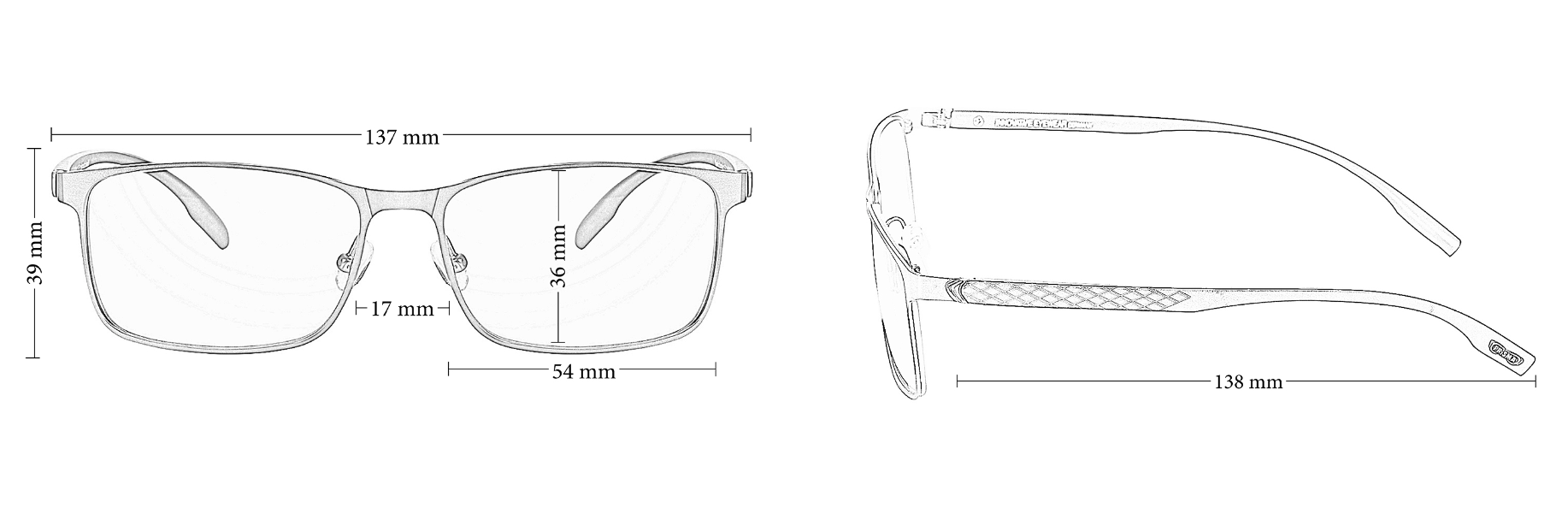 Dimensions des les lunettes anti-lumière bleue Prisma LiMBURG LiTE LB-704 